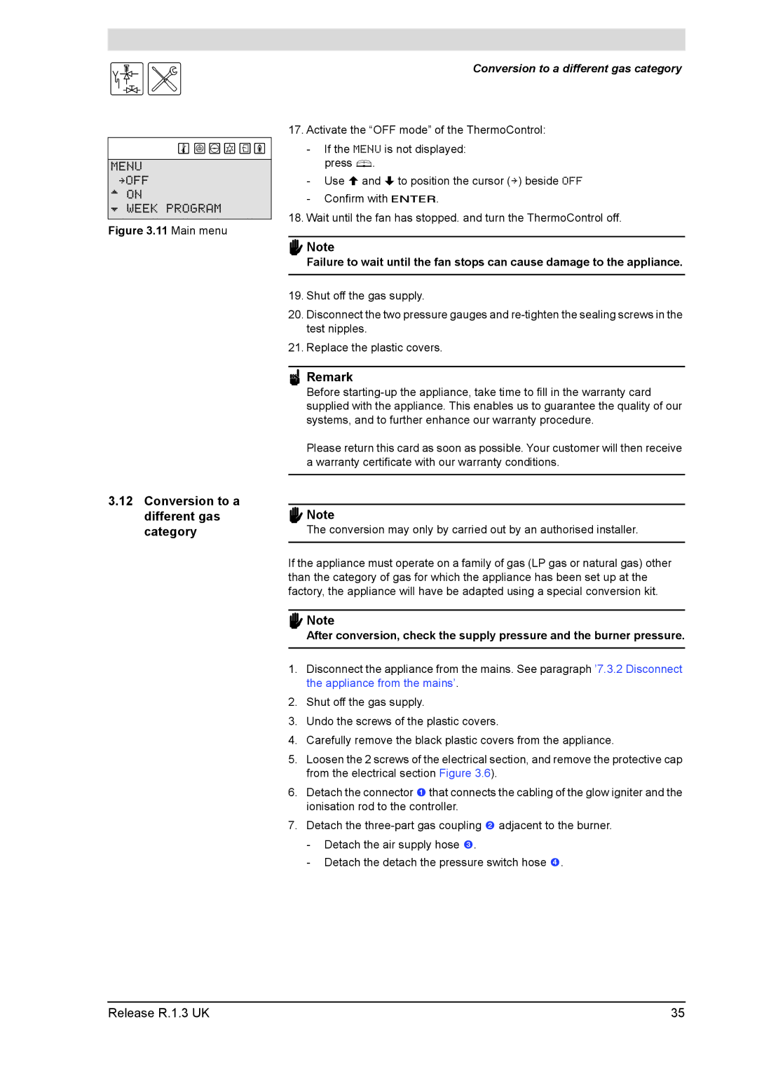 A.O. Smith 28 30 50 60 service manual Conversion to a different gas category 