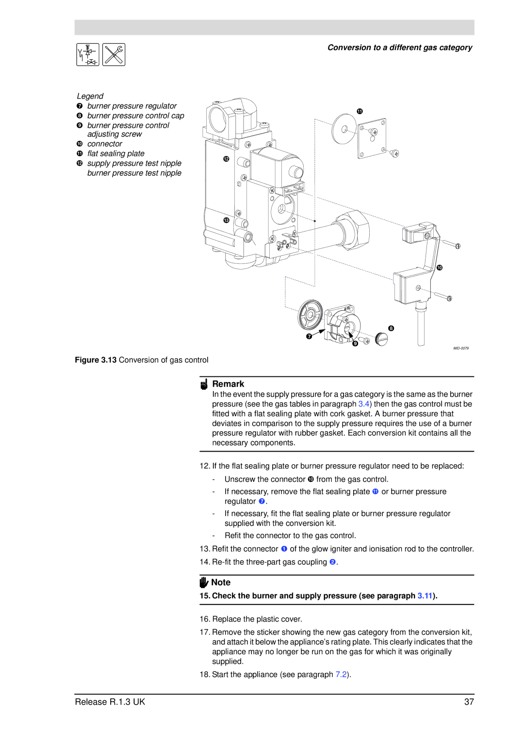 A.O. Smith 28 30 50 60 service manual Conversion of gas control, Check the burner and supply pressure see paragraph 