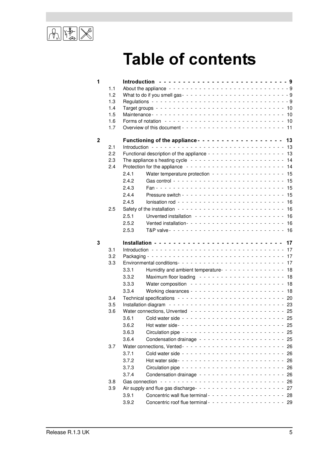 A.O. Smith 28 30 50 60 service manual Gis, Table of contents 