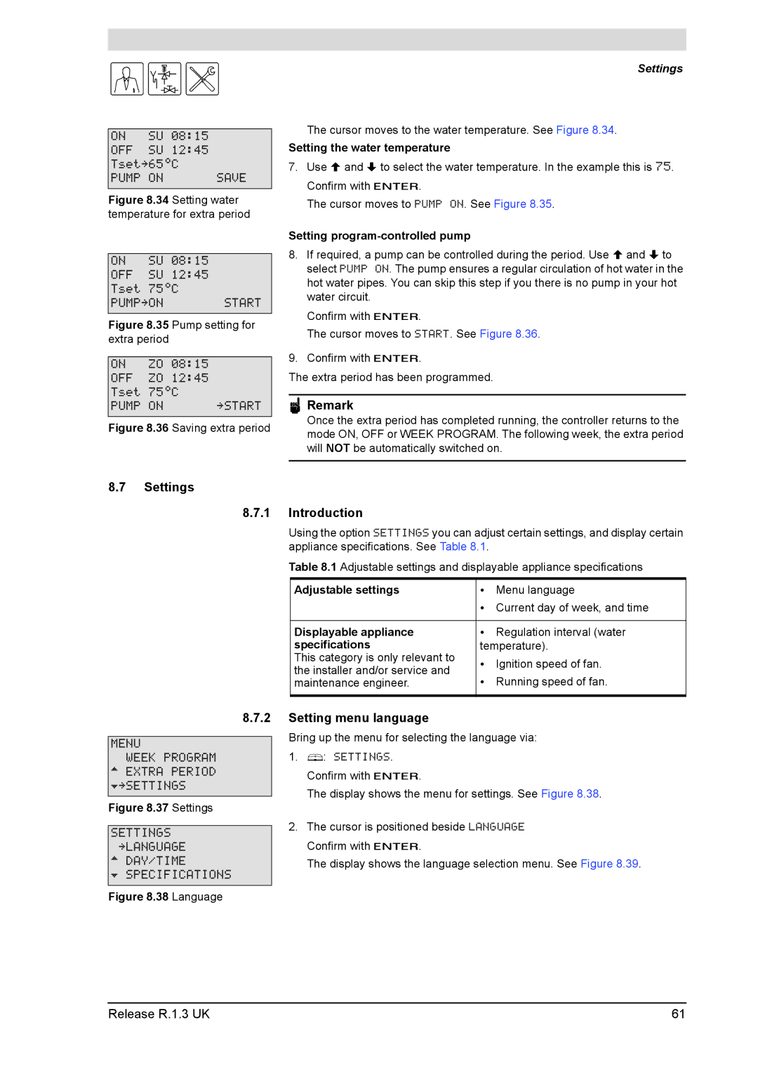 A.O. Smith 28 30 50 60 service manual Settings, Setting menu language 