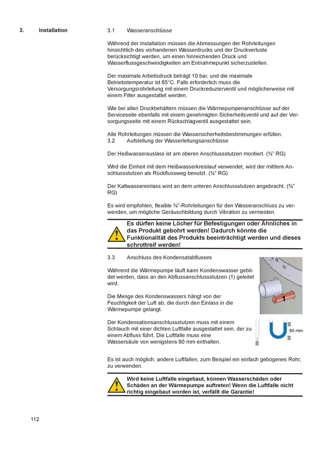 A.O. Smith 290 service manual Installation Wasseranschlüsse 