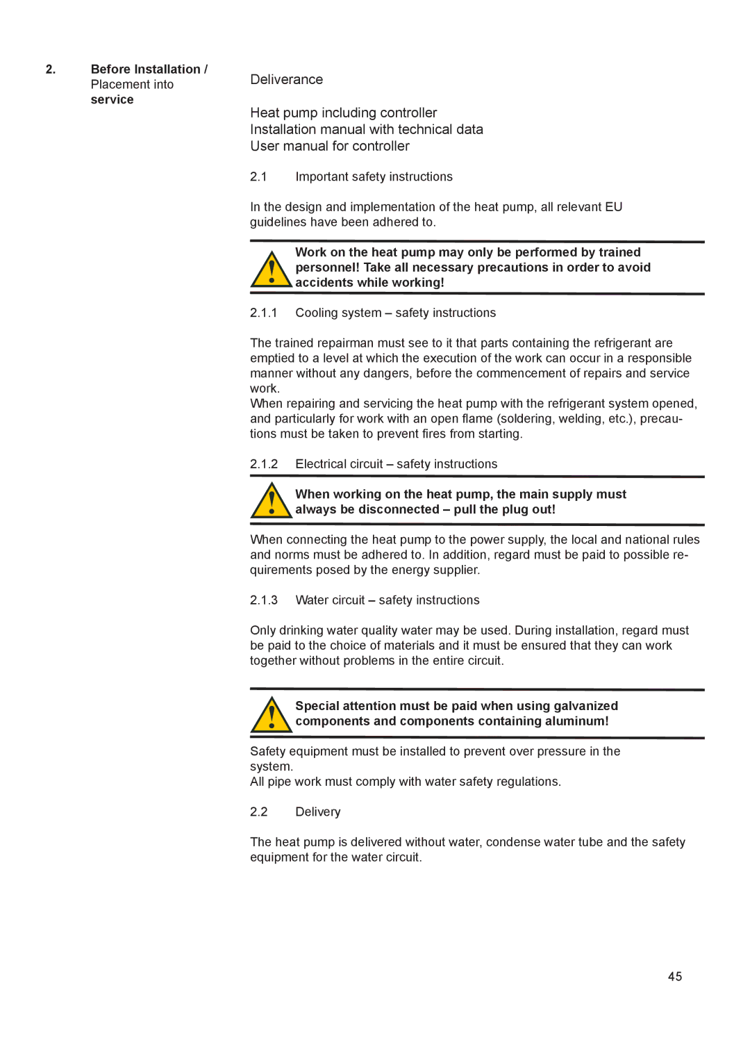 A.O. Smith 290 service manual Before Installation / Placement into service 