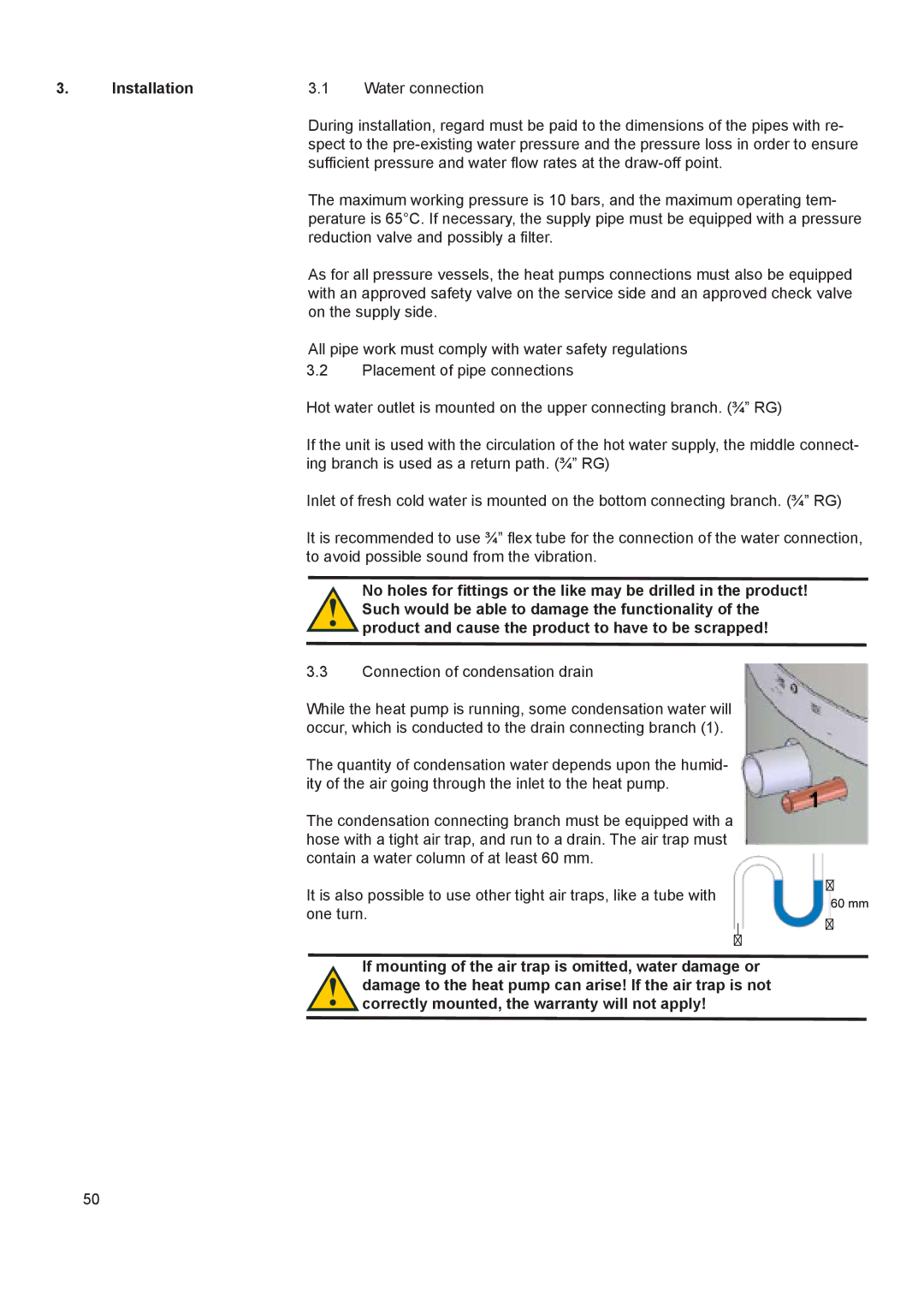 A.O. Smith 290 service manual Installation Water connection 