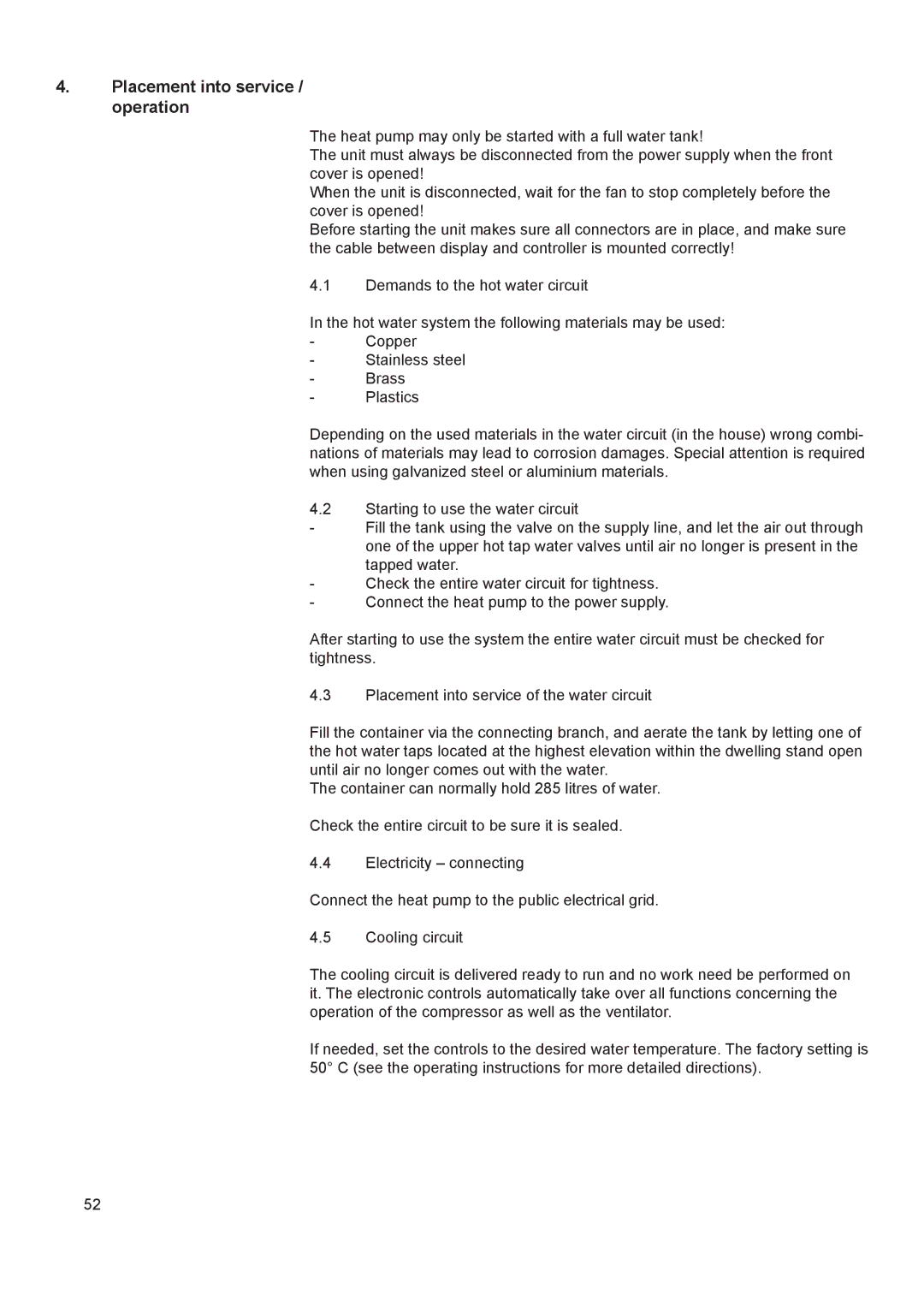 A.O. Smith 290 service manual Placement into service / operation 