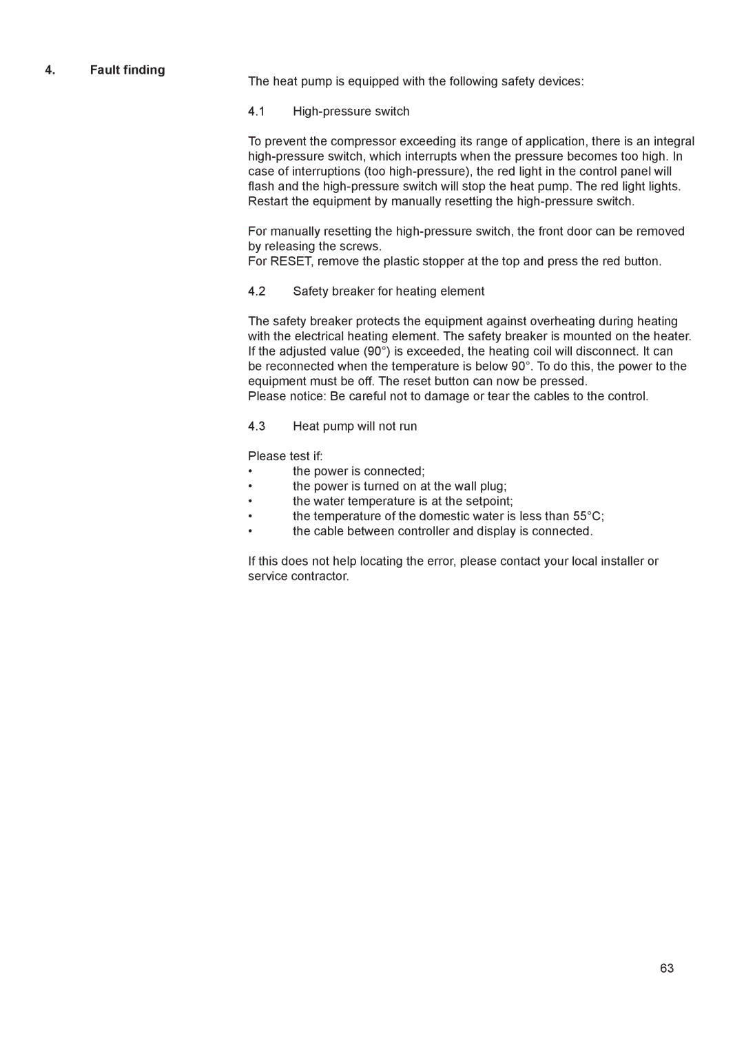 A.O. Smith 290 service manual Fault finding 