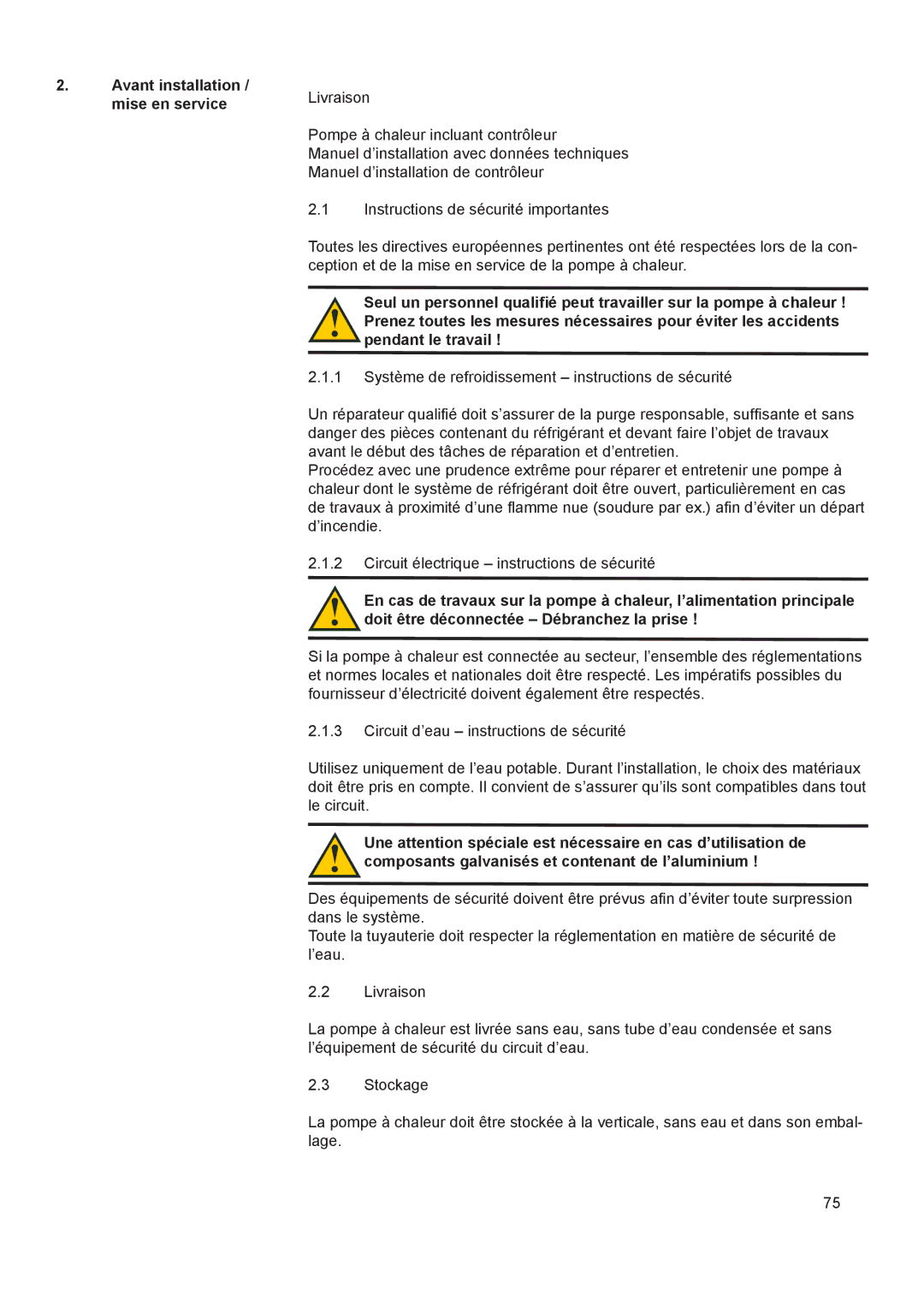 A.O. Smith 290 service manual Avant installation / mise en service 