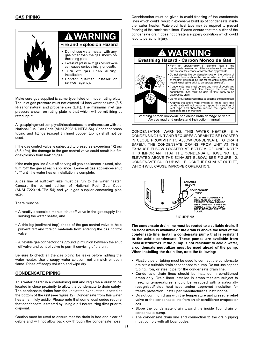 A.O. Smith 317443-000, 100 Power Vent DV Series 120 instruction manual Gas piping, Condensate Piping 