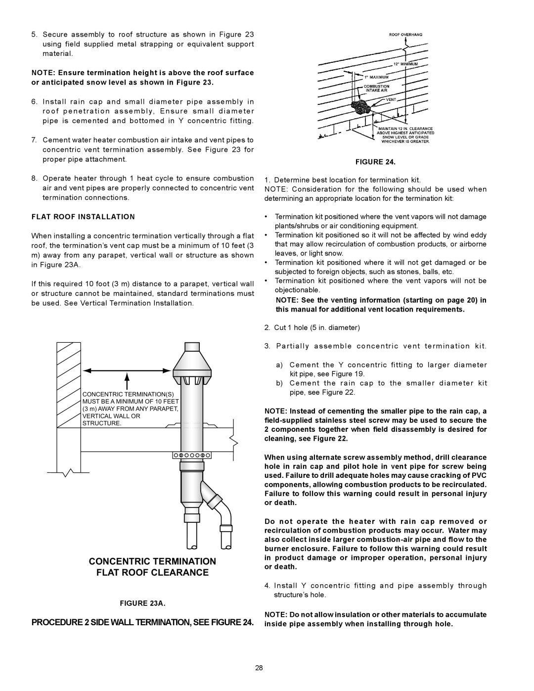 A.O. Smith 317443-000, 100 Power Vent DV Series 120 instruction manual Concentric Termination Flat Roof Clearance 