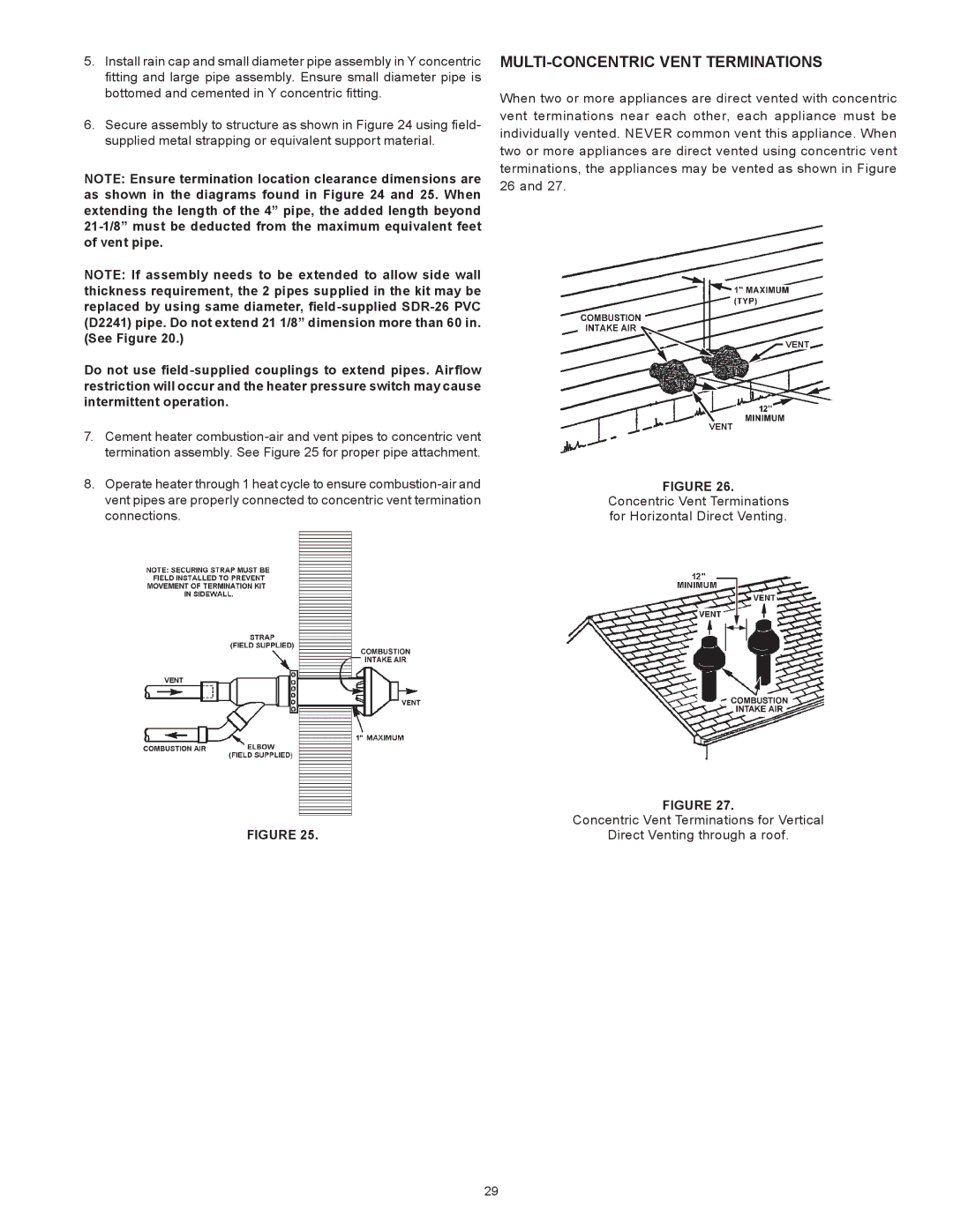 A.O. Smith 100 Power Vent DV Series 120, 317443-000 instruction manual MULTI-CONCENTRIC Vent Terminations 