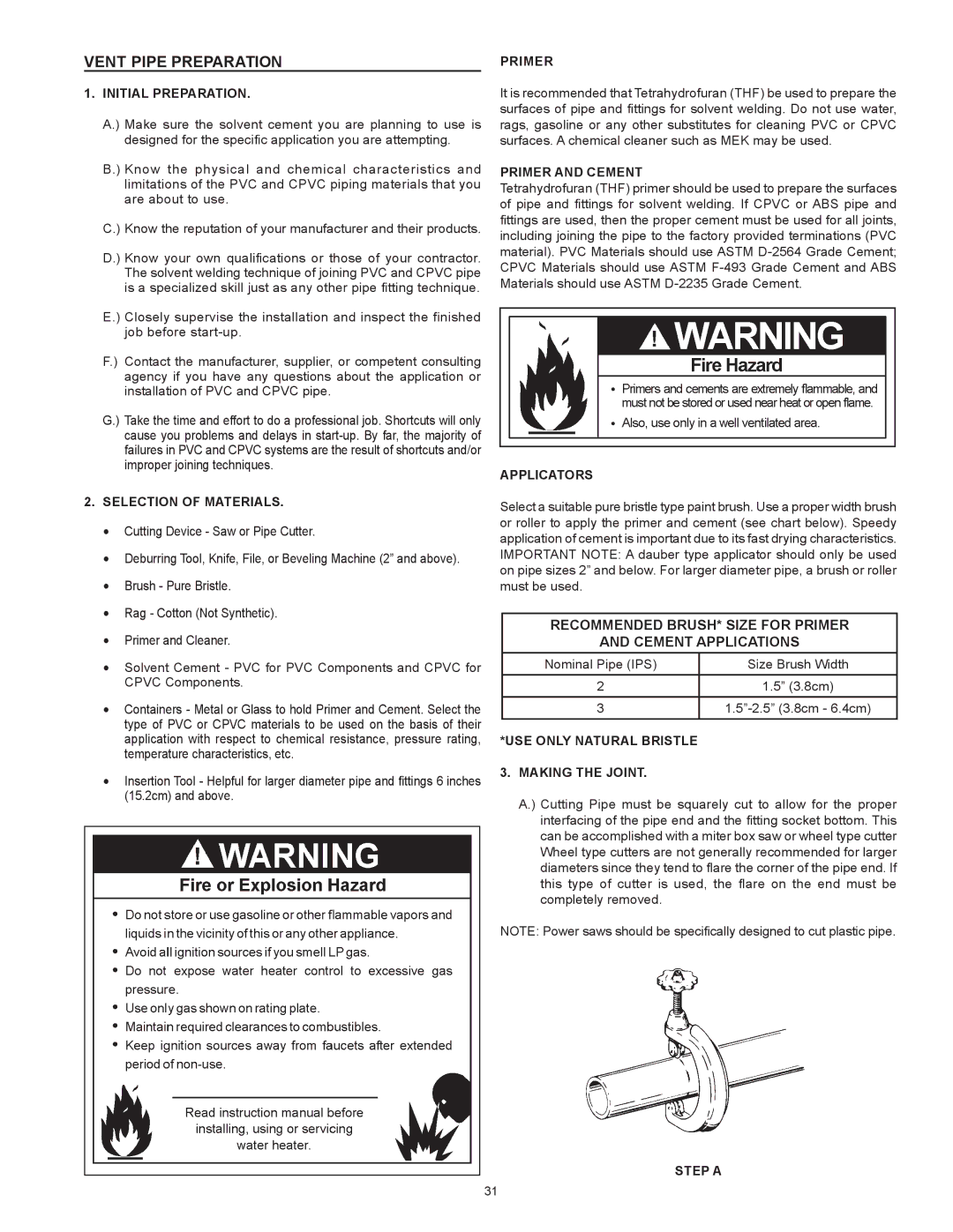 A.O. Smith 100 Power Vent DV Series 120, 317443-000 instruction manual Vent Pipe Preparation 