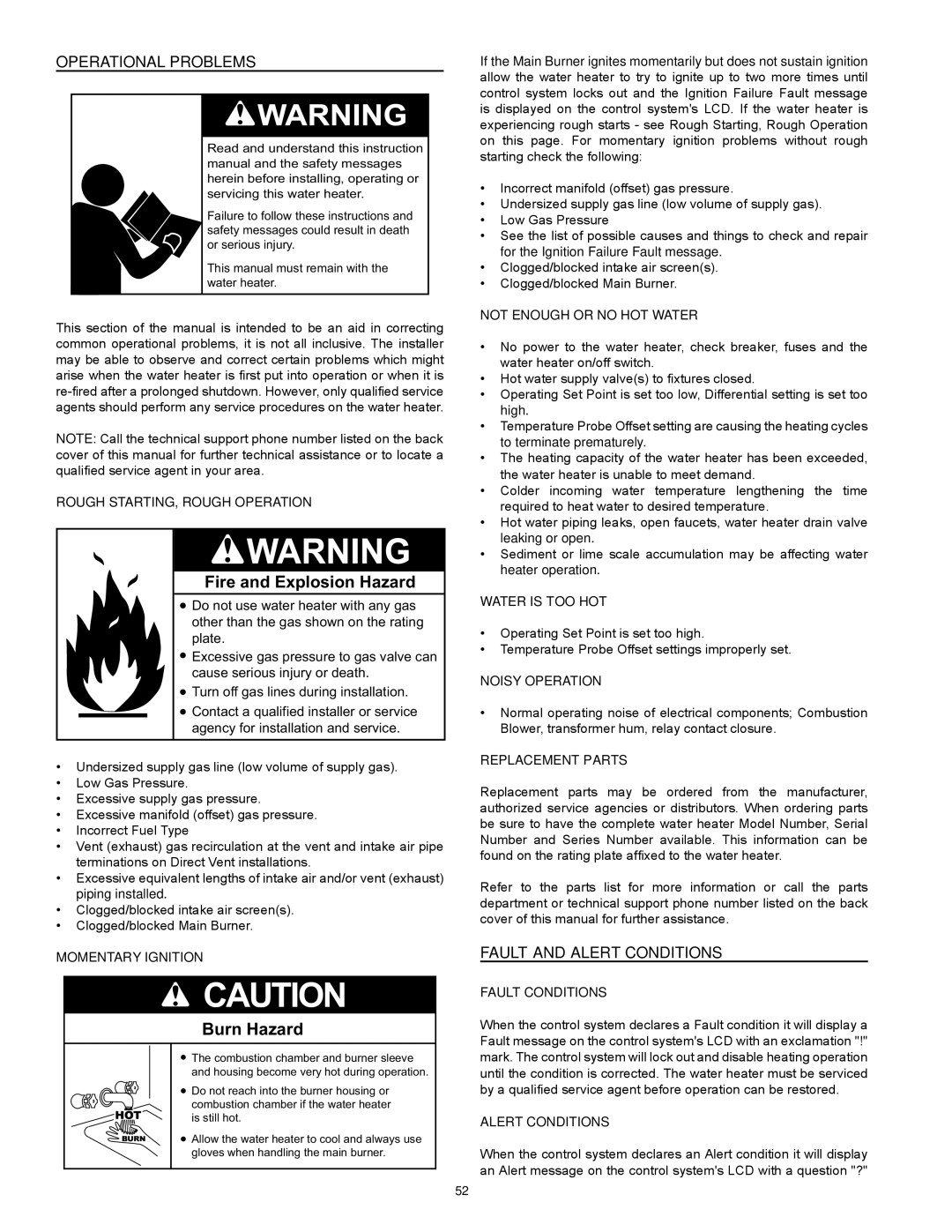 A.O. Smith 317443-000, 100 Power Vent DV Series 120 instruction manual Operational Problems, Fault And Alert Conditions 