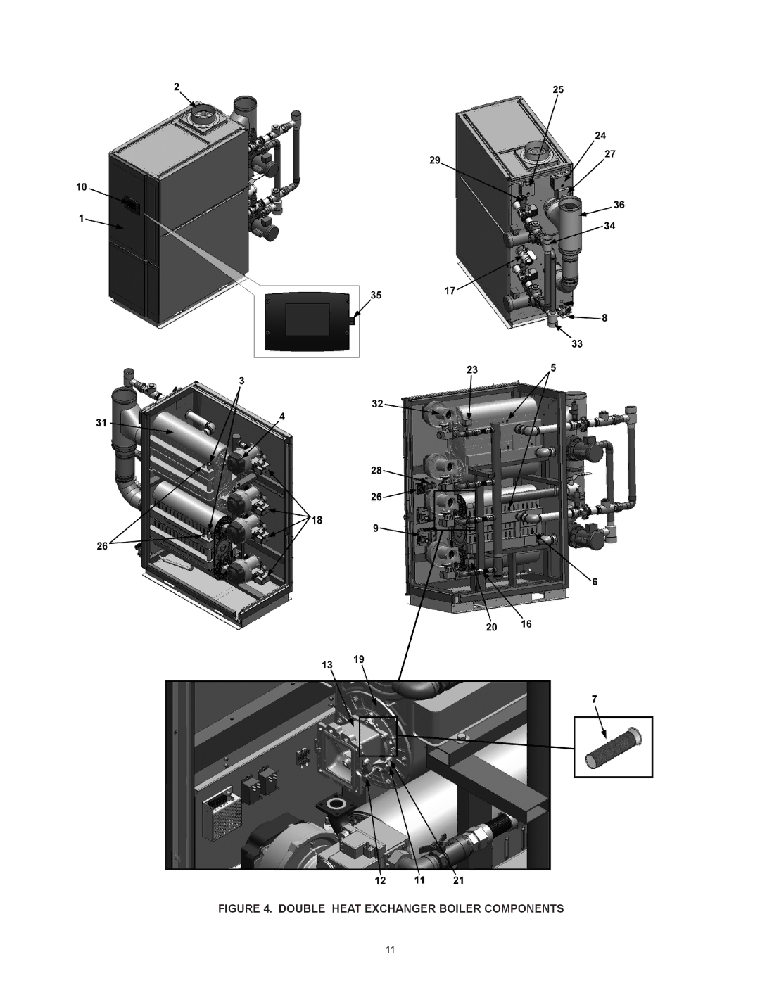 A.O. Smith 2000, 3400, 2600, 1700 instruction manual Double Heat Exchanger Boiler Components 