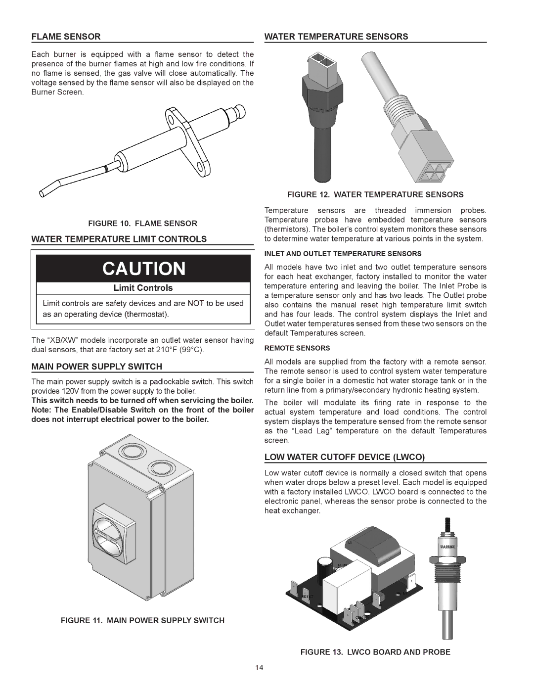 A.O. Smith 1700, 3400 Flame Sensor Water Temperature Sensors, Water Temperature Limit Controls, Main Power Supply Switch 