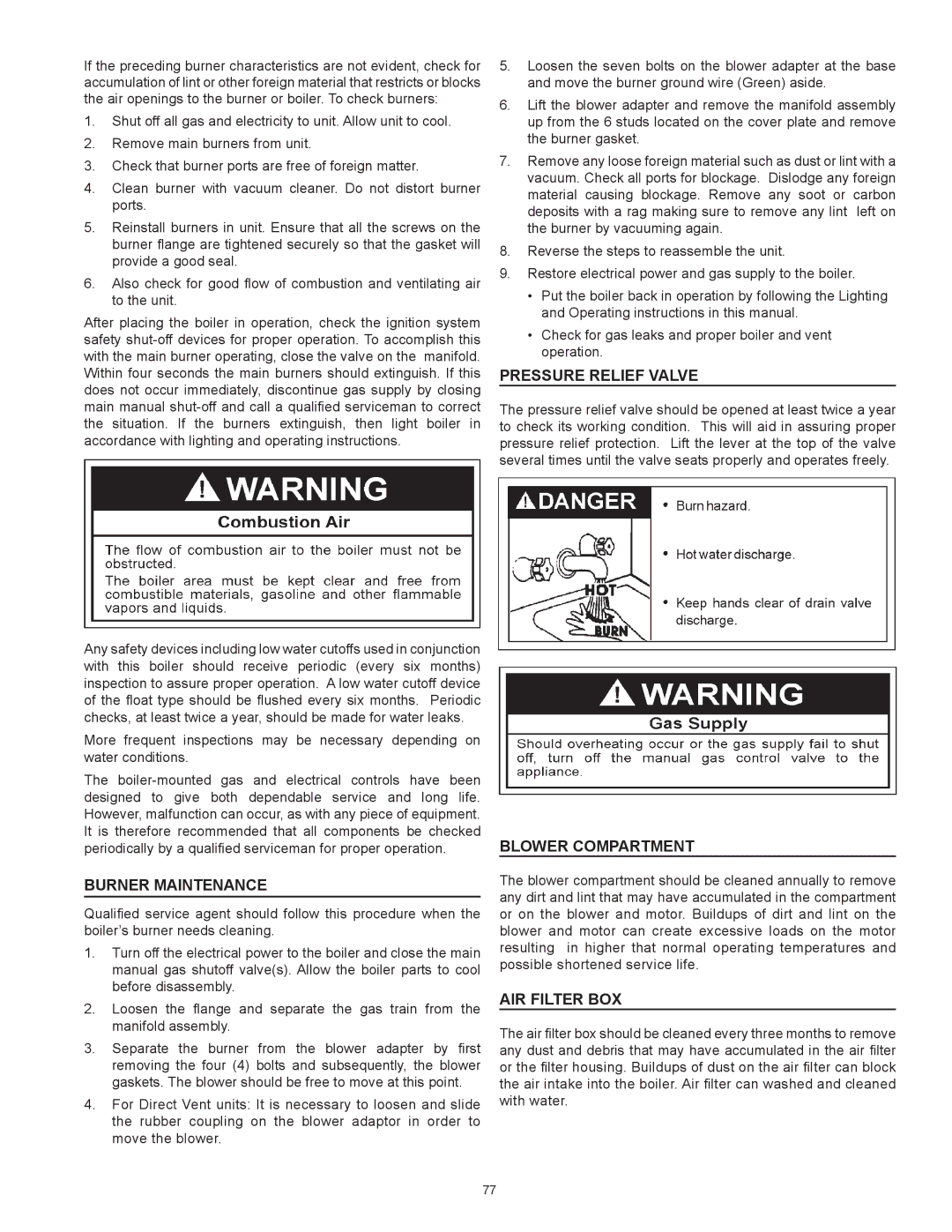 A.O. Smith 2600, 3400, 1700, 2000 instruction manual Burner Maintenance, Blower Compartment, AIR Filter BOX 