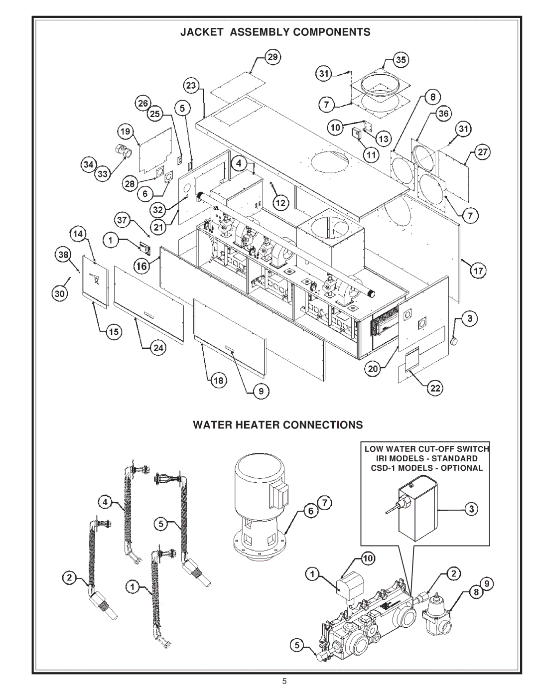 A.O. Smith 405 Series, 400 Series manual Jacket Assembly Components Water Heater Connections 