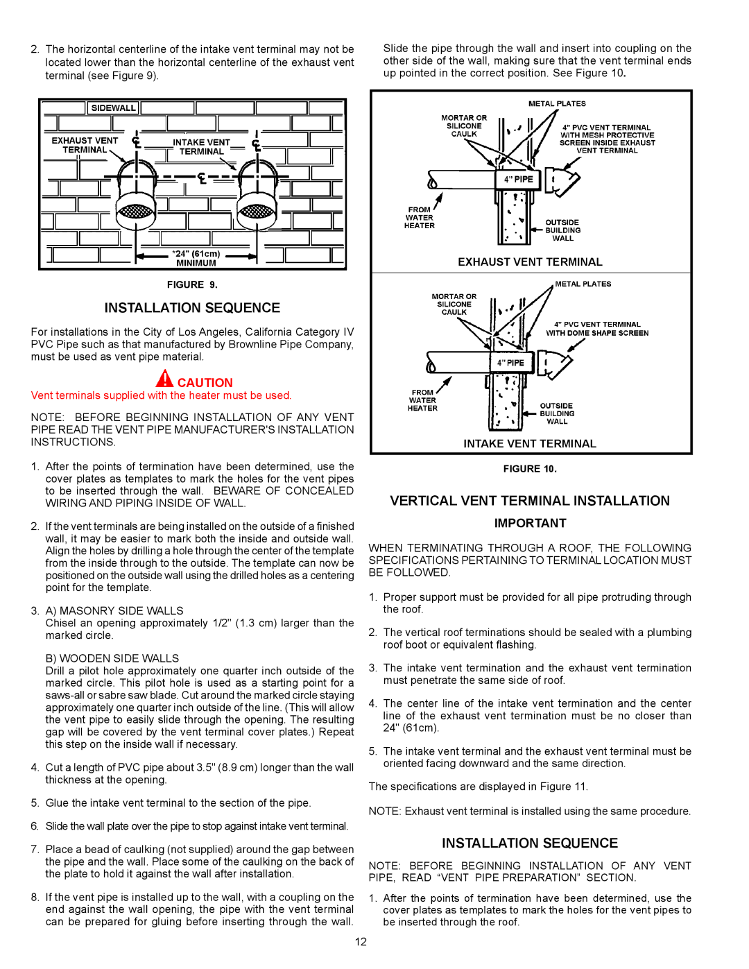 A.O. Smith 500A, 300A warranty Installation Sequence, Vertical Vent Terminal Installation 