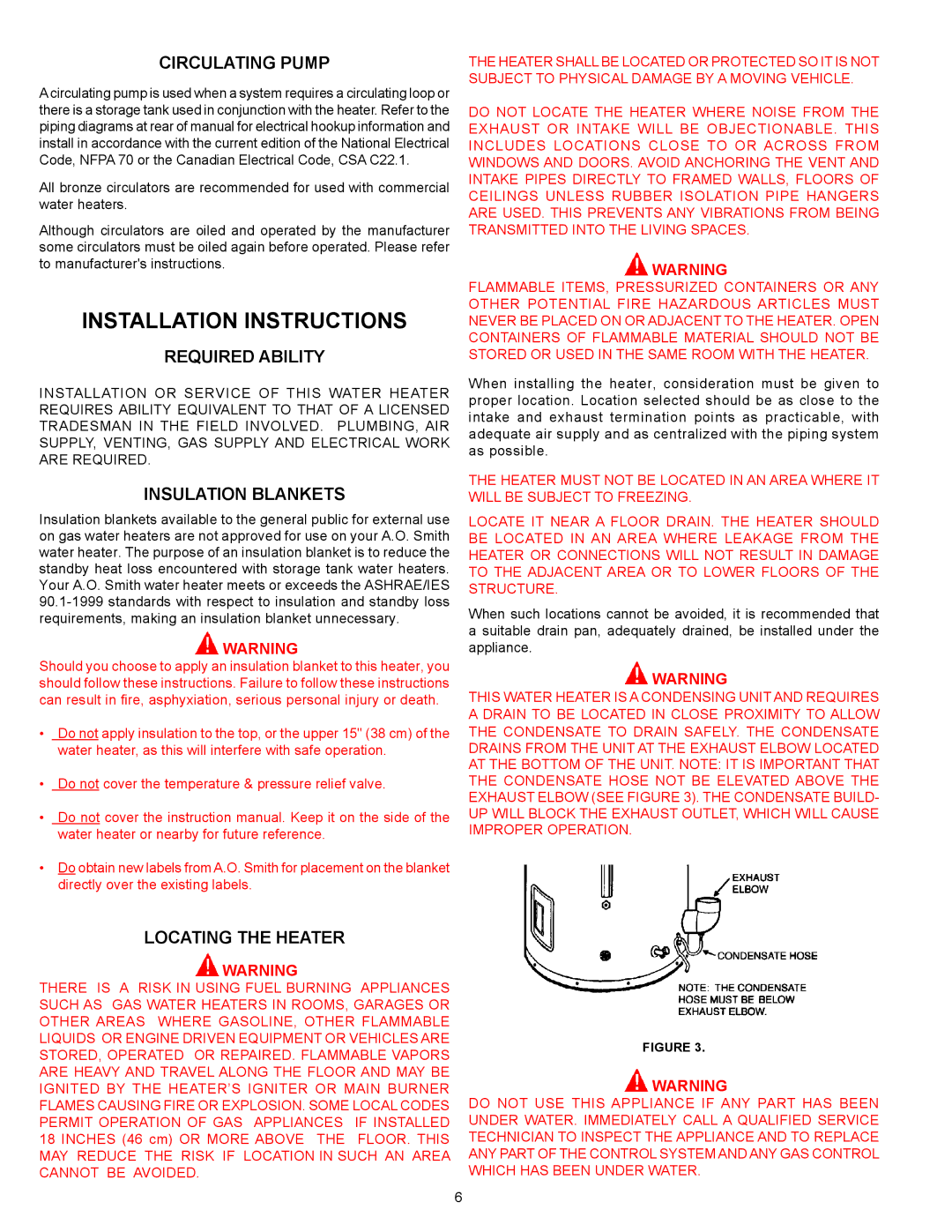 A.O. Smith 500A Installation Instructions, Circulating Pump, Required Ability, Insulation Blankets, Locating the Heater 