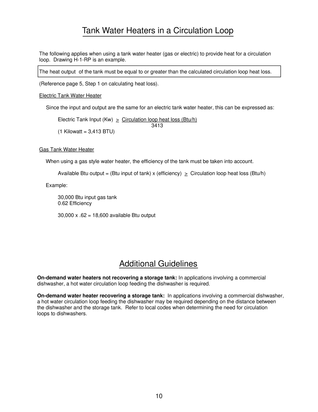 A.O. Smith 305 Series 100, 505 Series 100, 705 Series 100 Tank Water Heaters in a Circulation Loop, Additional Guidelines 