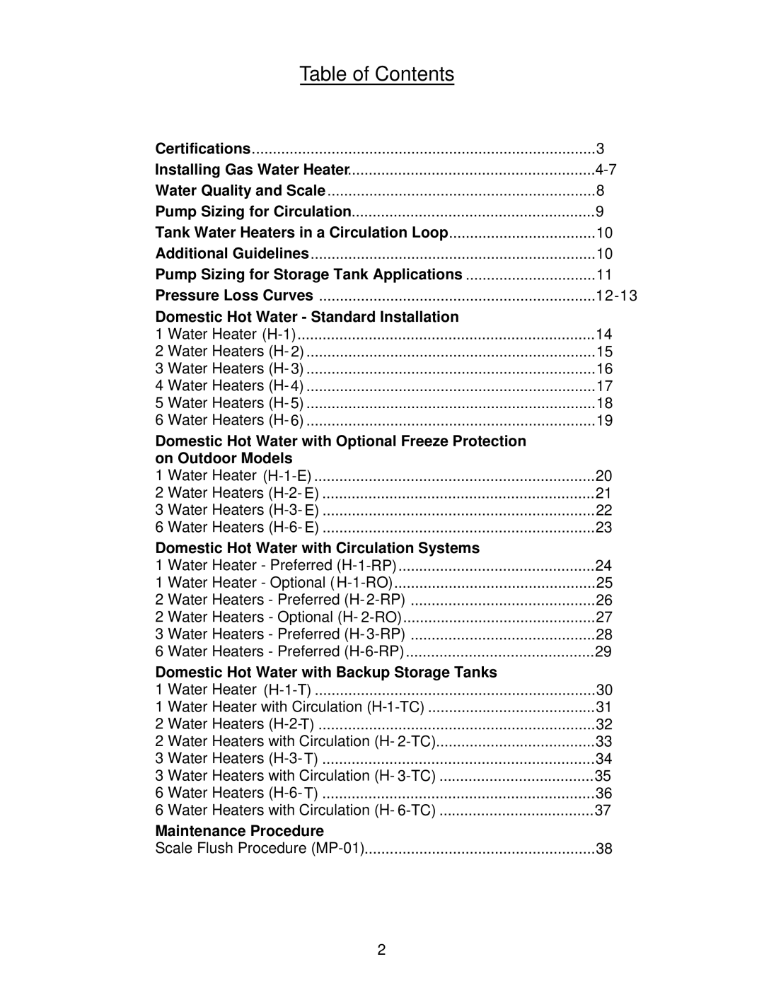 A.O. Smith 305 Series 100, 505 Series 100, 705 Series 100, 186965-001 manual Table of Contents 