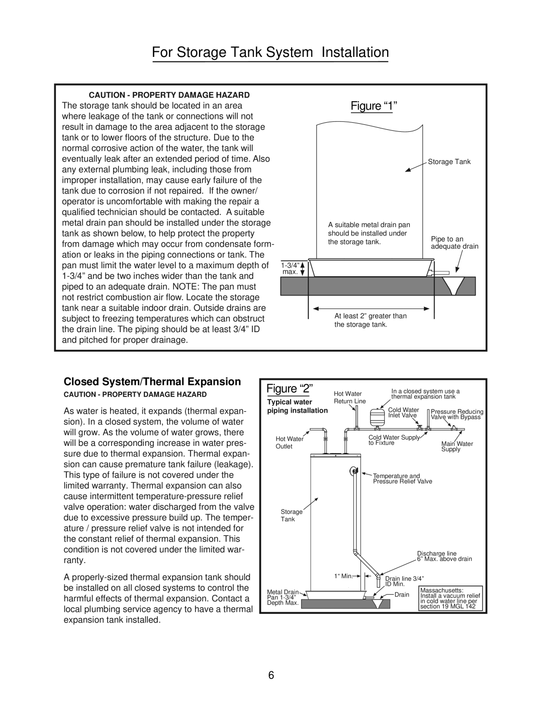 A.O. Smith 305 Series 100, 505 Series 100, 186965-001 For Storage Tank System Installation, Closed System/Thermal Expansion 