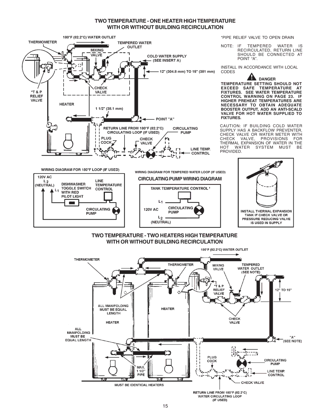 A.O. Smith BTP(V)-540A, 650A, 740A warranty Wiring Diagram for Tempered Water Loop if Used 