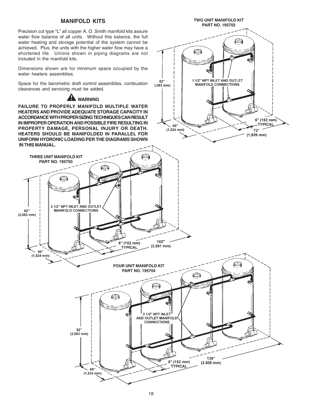 A.O. Smith 650A, 740A, BTP(V)-540A warranty Manifold Kits 