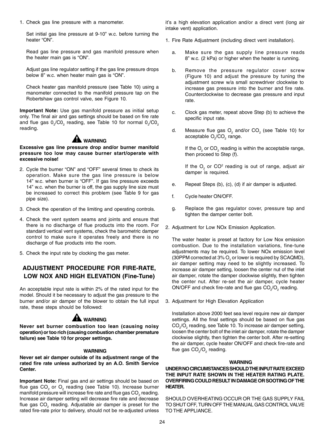 A.O. Smith 650A, 740A, BTP(V)-540A warranty Adjustment for High Elevation Application 