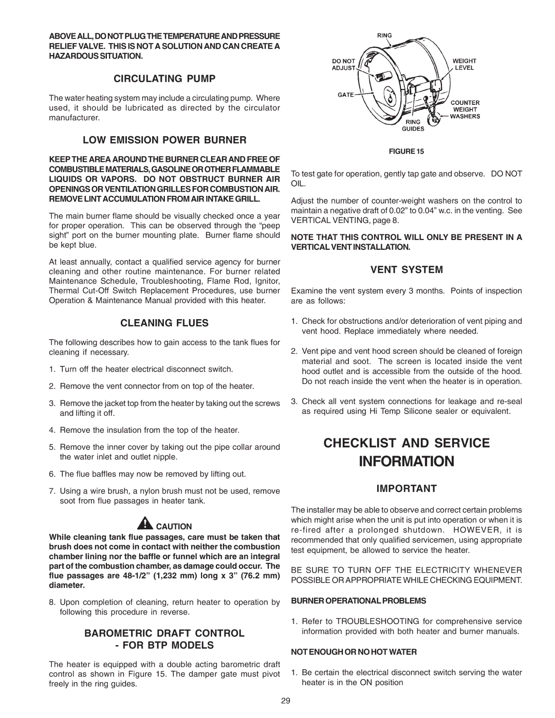 A.O. Smith BTP(V)-540A, 650A, 740A warranty Checklist and Service 