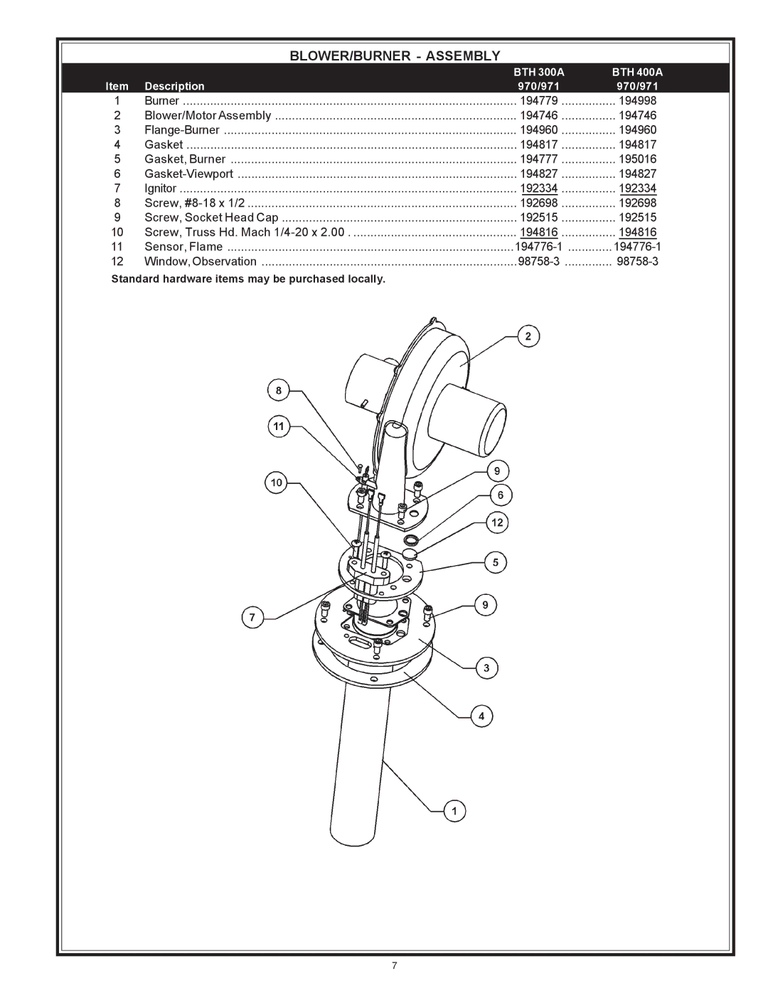 A.O. Smith 970 Series manual BLOWER/BURNER Assembly 