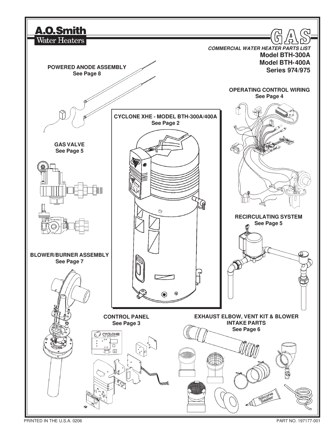 A.O. Smith 974 Series, 975 Series manual Model BTH-300A Model BTH-400A 