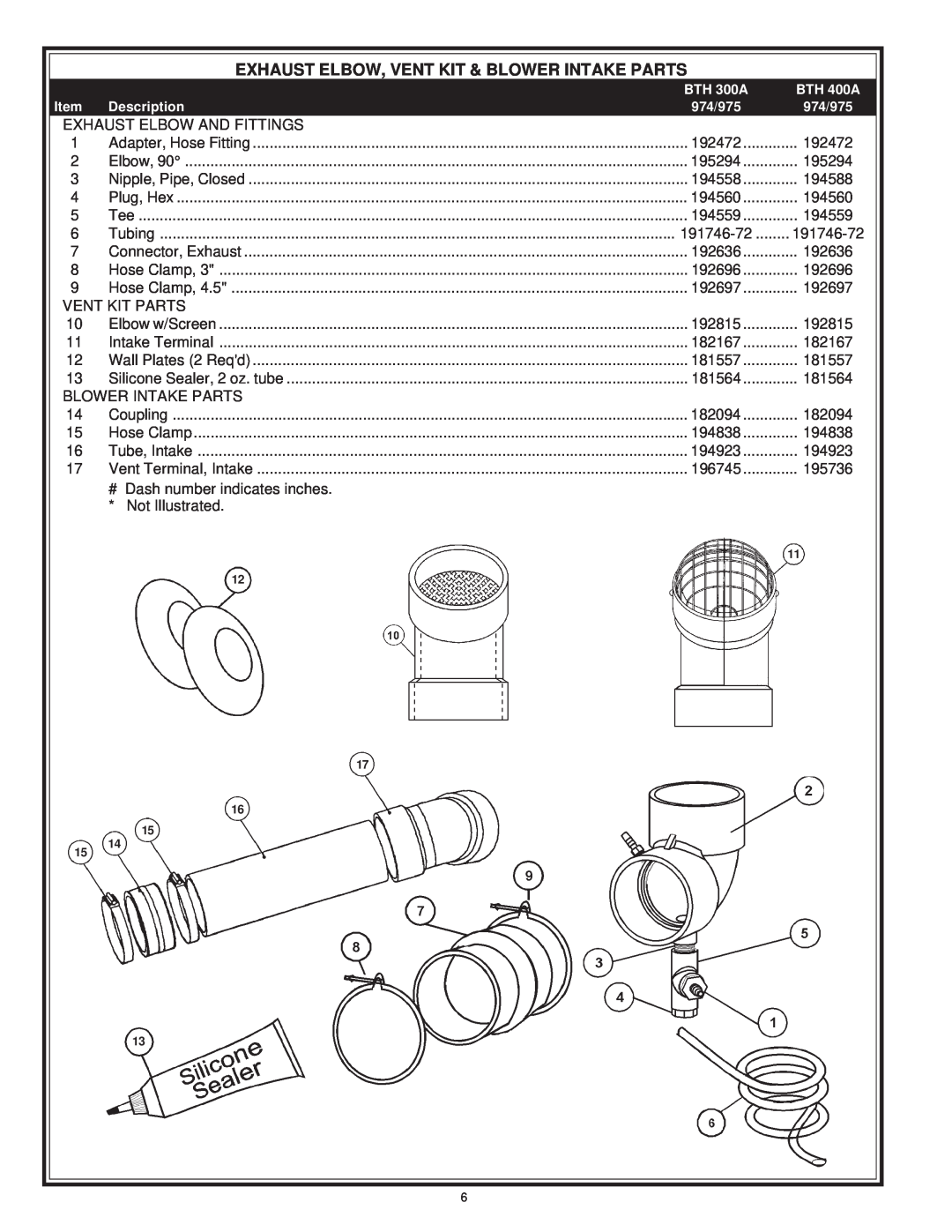 A.O. Smith 975 Series, 974 Series manual Exhaust Elbow, Vent Kit & Blower Intake Parts 