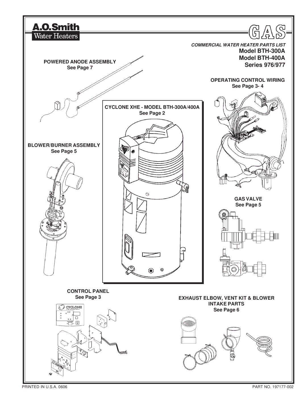 A.O. Smith 977 Series, 976 Series manual Model BTH-300A Model BTH-400A 