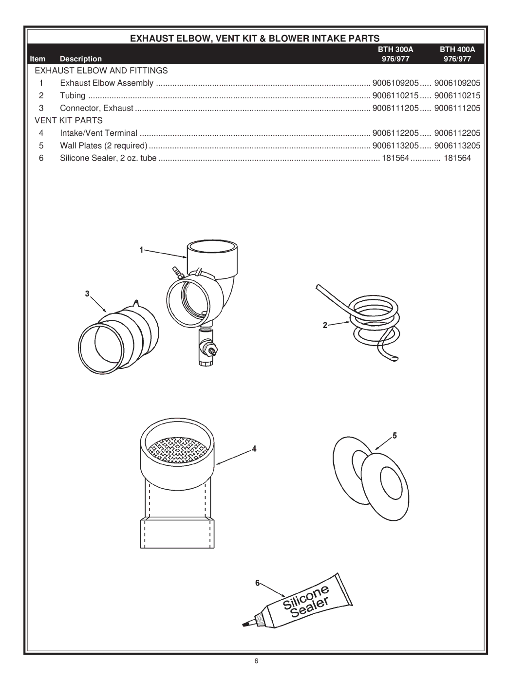 A.O. Smith 976 Series, 977 Series manual Exhaust ELBOW, Vent KIT & Blower Intake Parts, Exhaust Elbow and Fittings 