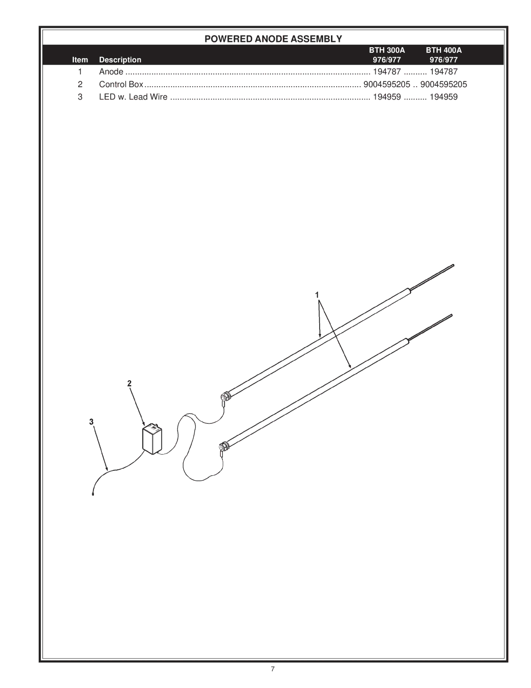 A.O. Smith 977 Series, 976 Series manual Powered Anode Assembly 