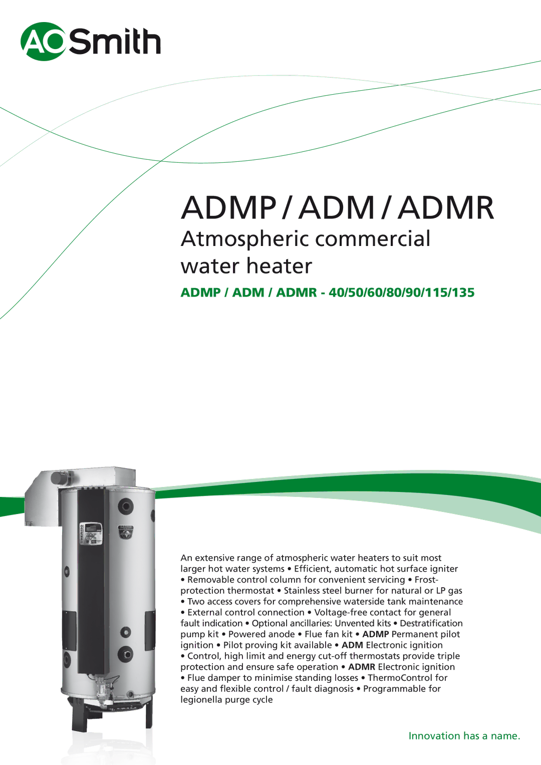 A.O. Smith ADMR - 90, ADMR - 80, ADMR - 60, ADMR - 50, ADMP - 80, ADMR - 135, ADMR - 40, ADMP - 90 manual Admp / ADM / Admr 