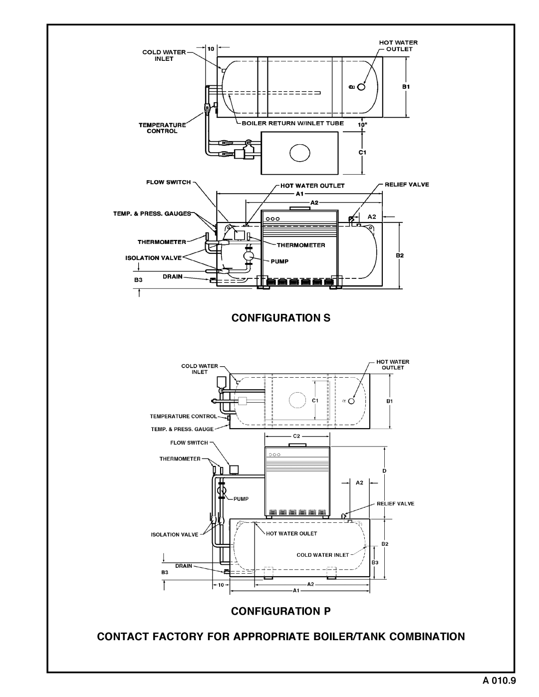 A.O. Smith DWT - 1210 warranty Configuration S Configuration P, Contact Factory For Appropriate Boiler/Tank Combination 