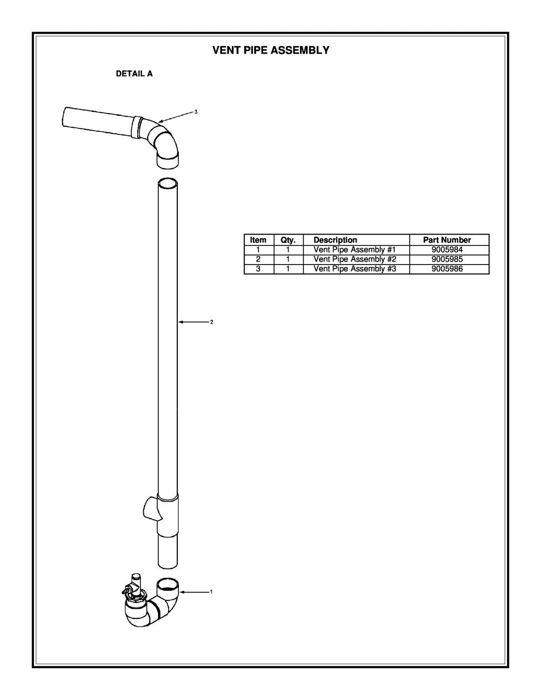A.O. Smith AOS GPHE-50 manual Detail A, Description, Part Number, Vent Pipe Assembly #1, Vent Pipe Assembly #2 
