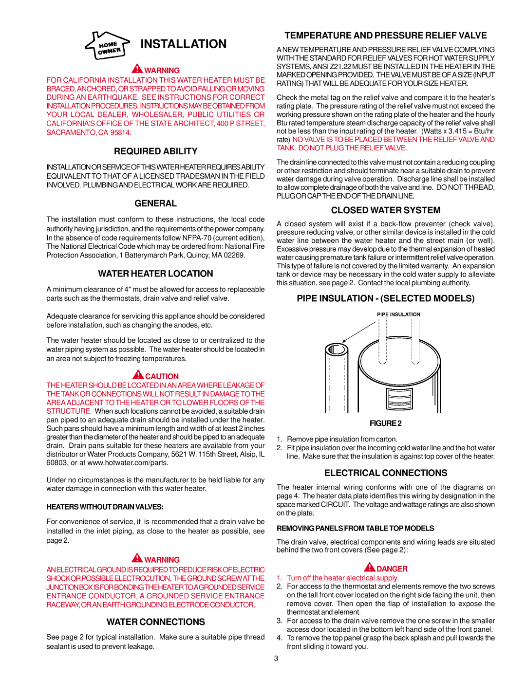 A.O. Smith AOSRE50100 owner manual Installation 