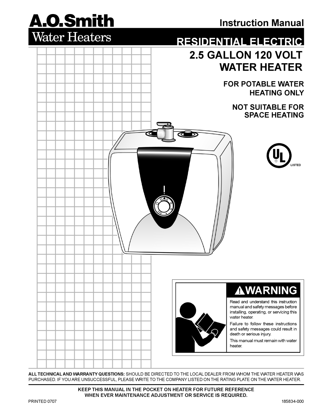 A.O. Smith AOSRE50400 warranty Residential Electric 