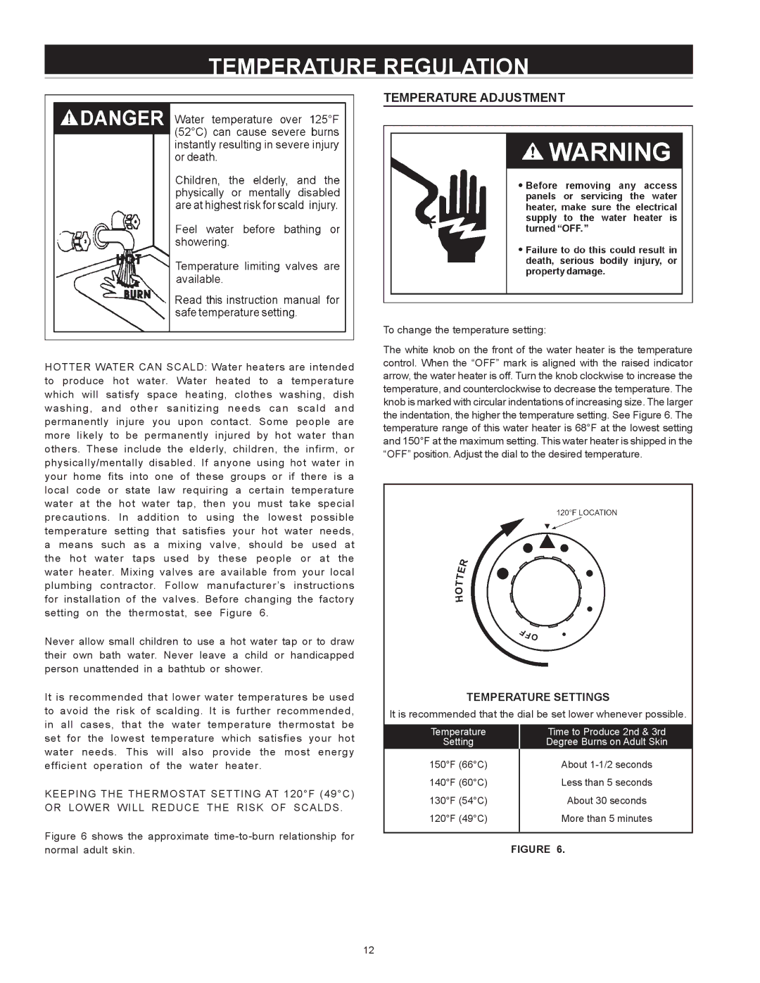 A.O. Smith AOSRE50400 warranty Temperature Regulation, Temperature Adjustment 