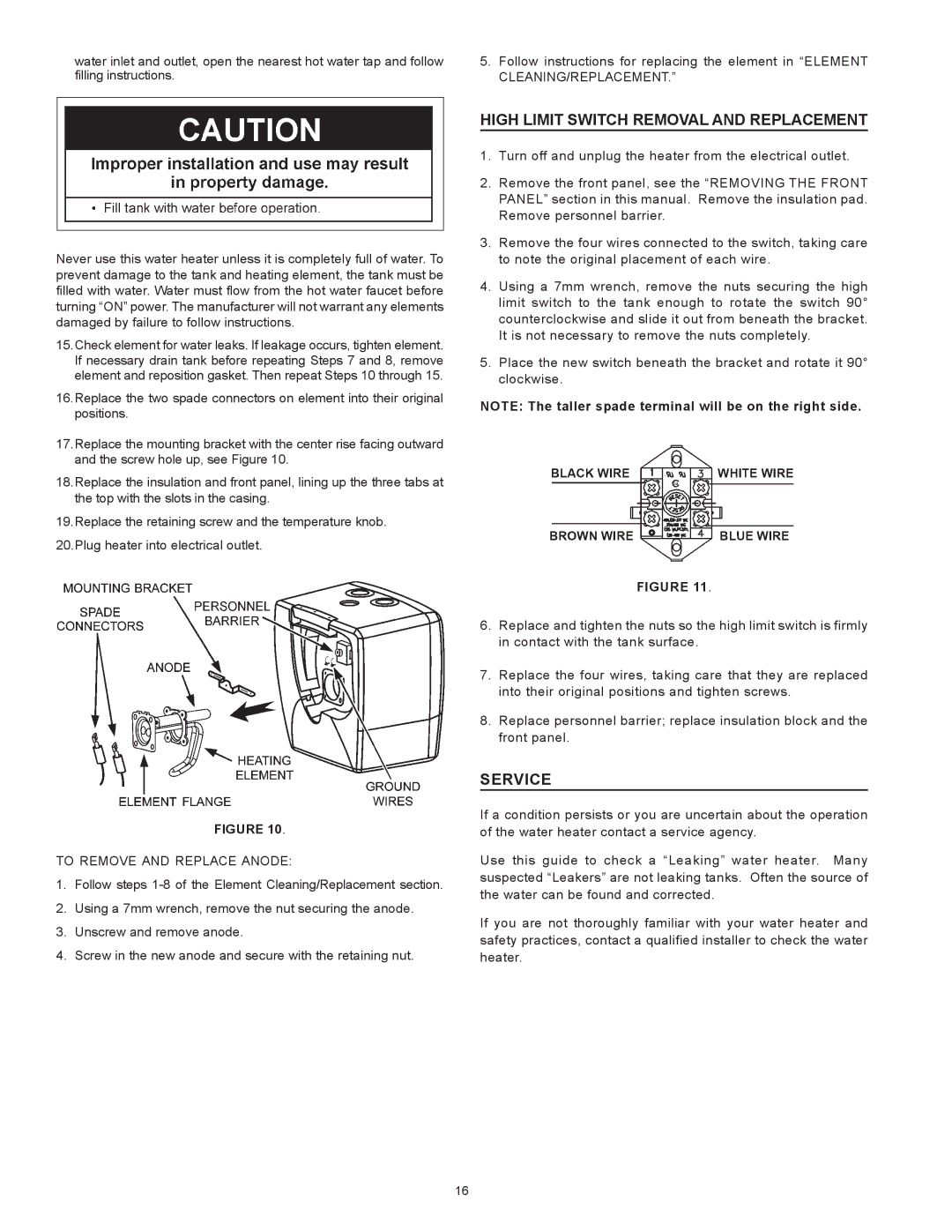 A.O. Smith AOSRE50400 warranty High Limit Switch Removal and replacement, Service, To Remove and Replace Anode 