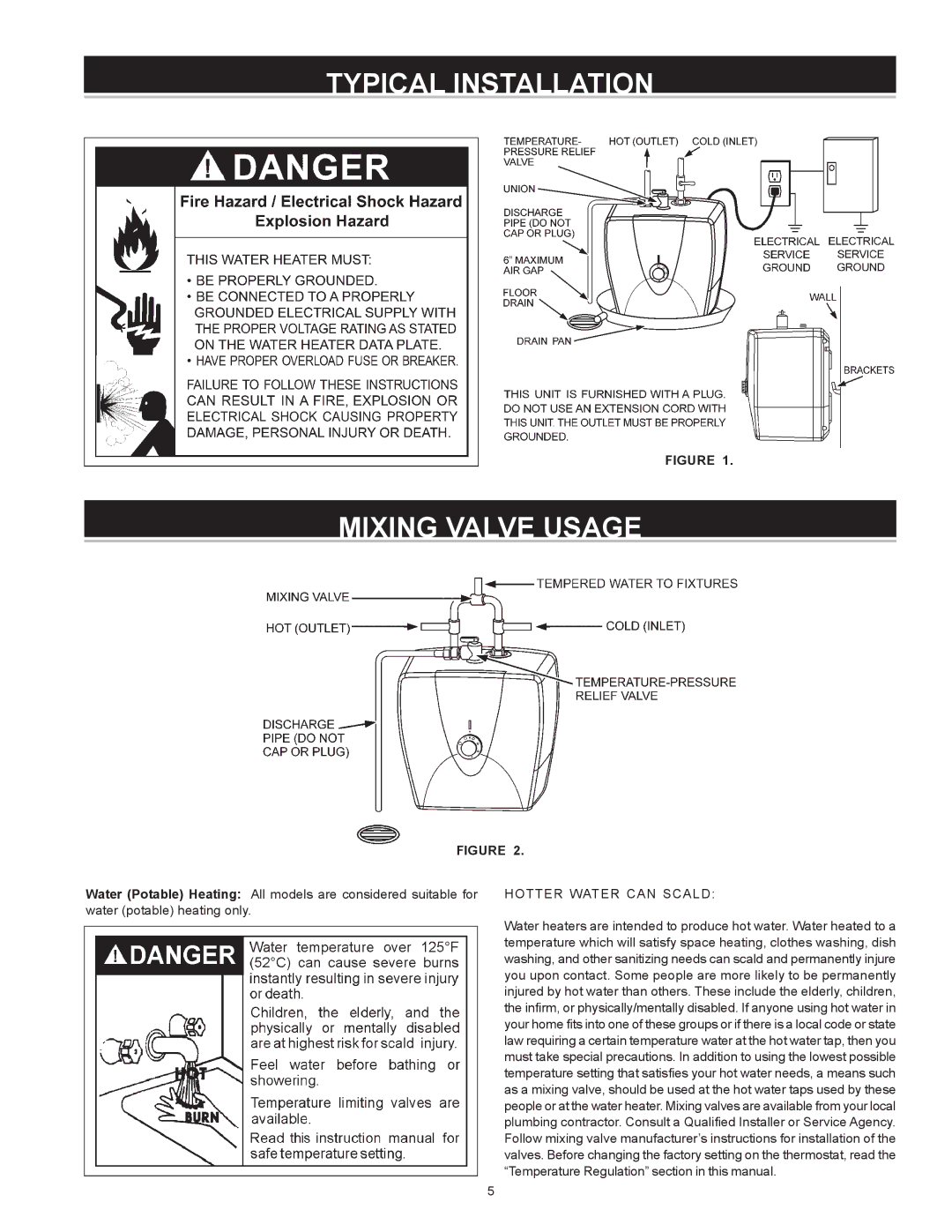 A.O. Smith AOSRE50400 warranty Typical Installation Mixing Valve Usage, Hotter Water can Scald 