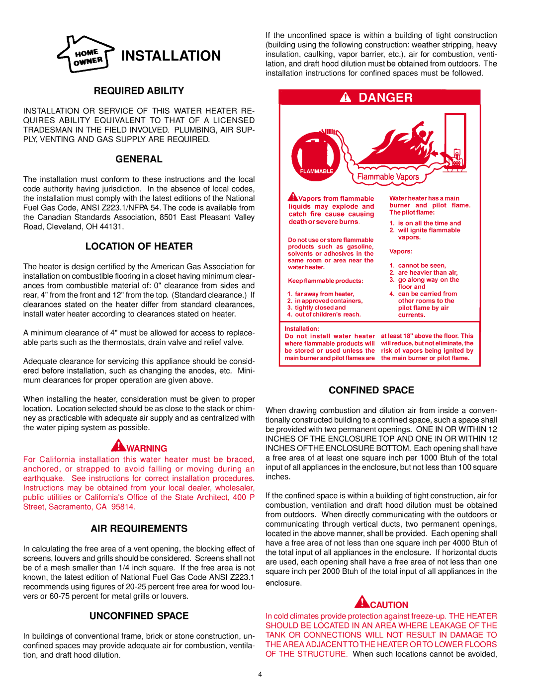 A.O. Smith AOSRG45200 owner manual Installation 