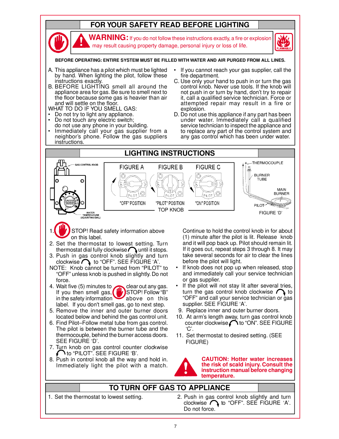 A.O. Smith AOSRG45200 owner manual For Your Safety Read Before Lighting, TOP Knob 