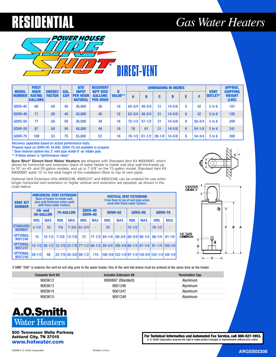 A.O. Smith ARGSS02306 warranty Residential 