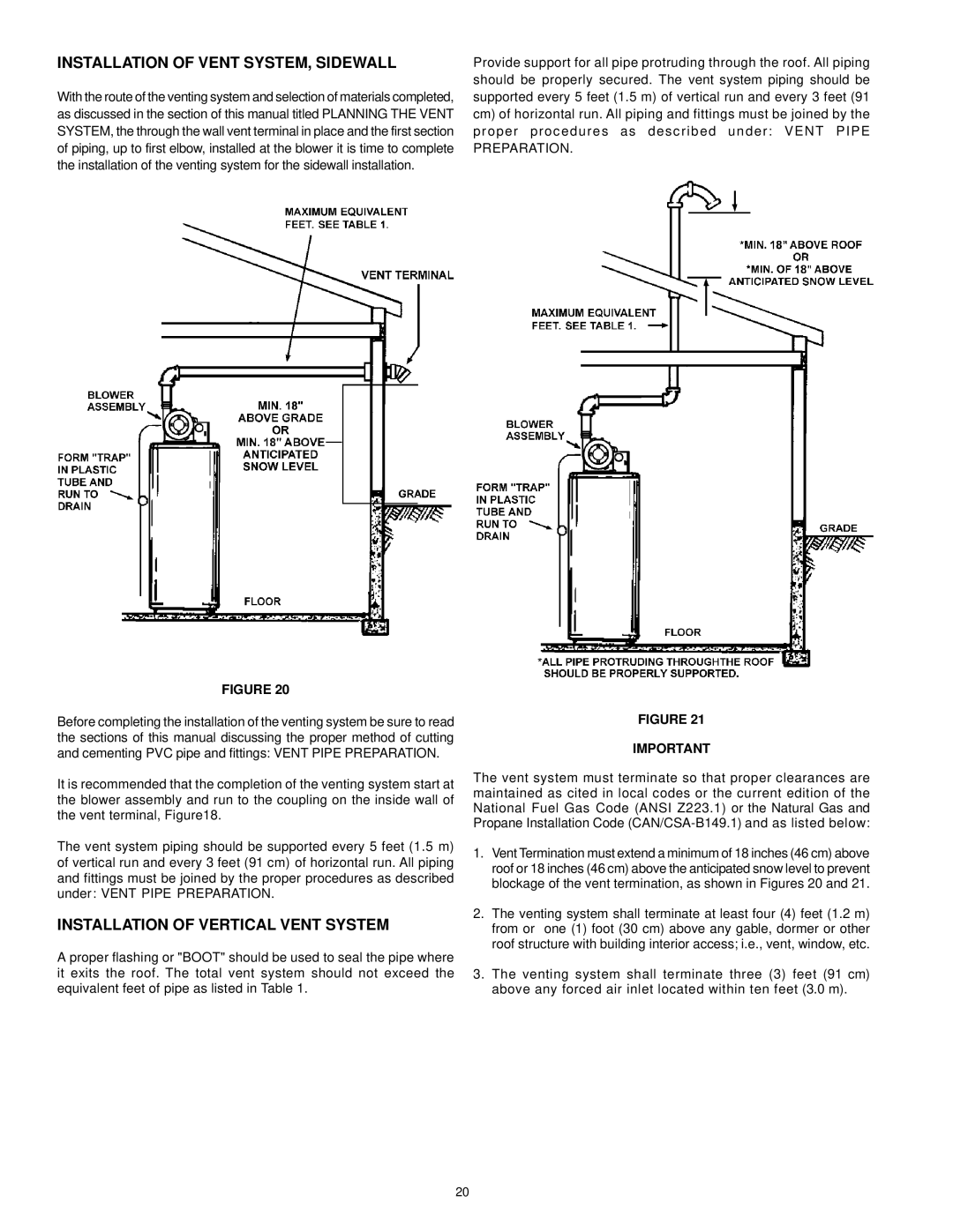 A.O. Smith ARGSS02708 instruction manual Installation of Vent SYSTEM, Sidewall, Installation of Vertical Vent System 