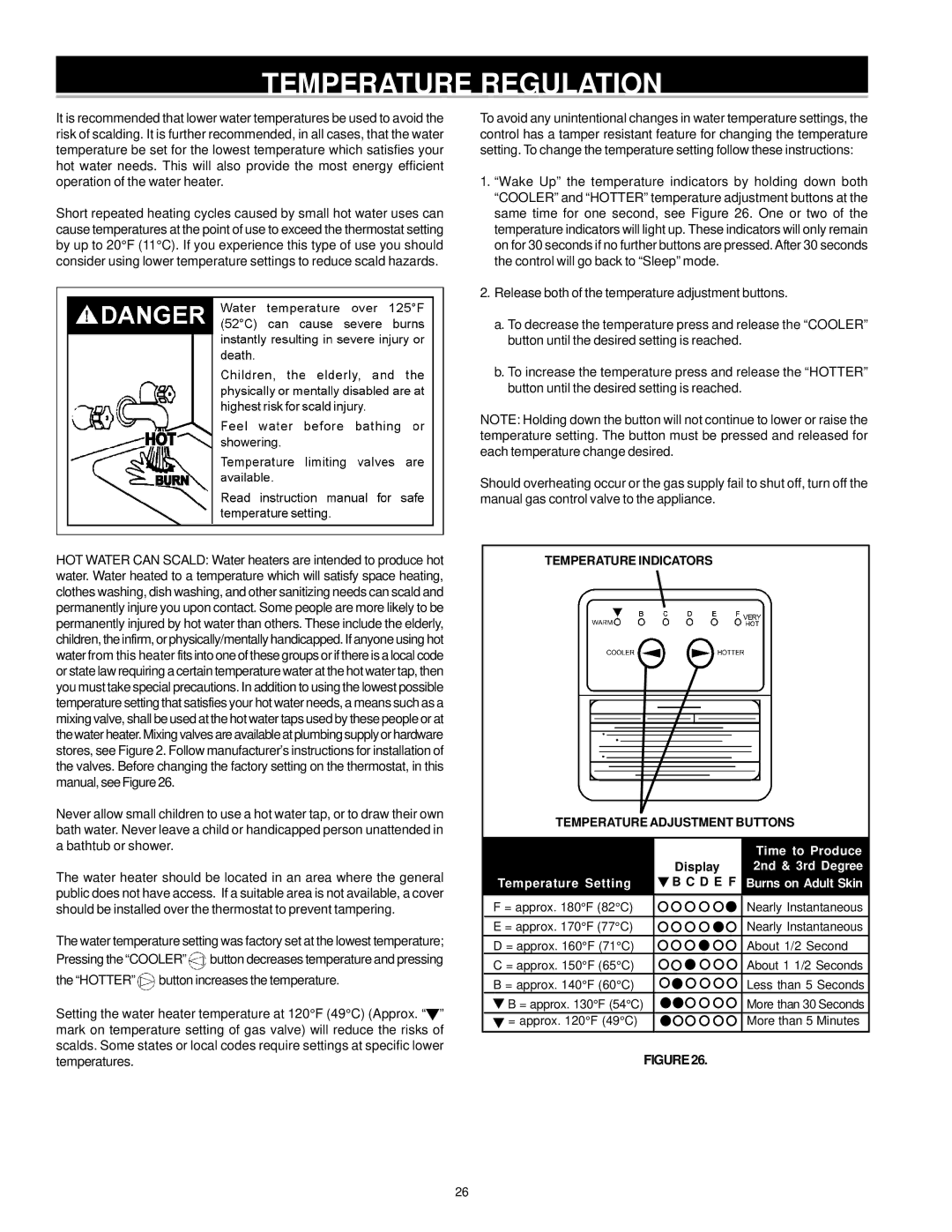 A.O. Smith ARGSS02708 Temperature Regulation, Temperature Indicators Temperature Adjustment Buttons, Display, D E F 