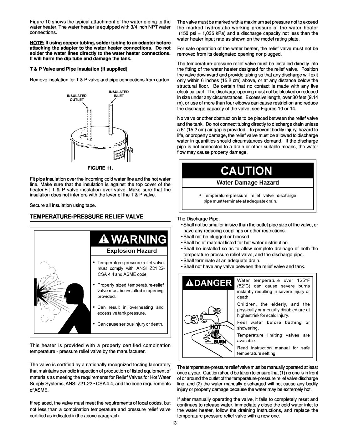 A.O. Smith ARGSS02708 instruction manual Temperature-Pressure Relief Valve, T & P Valve and Pipe Insulation if supplied 