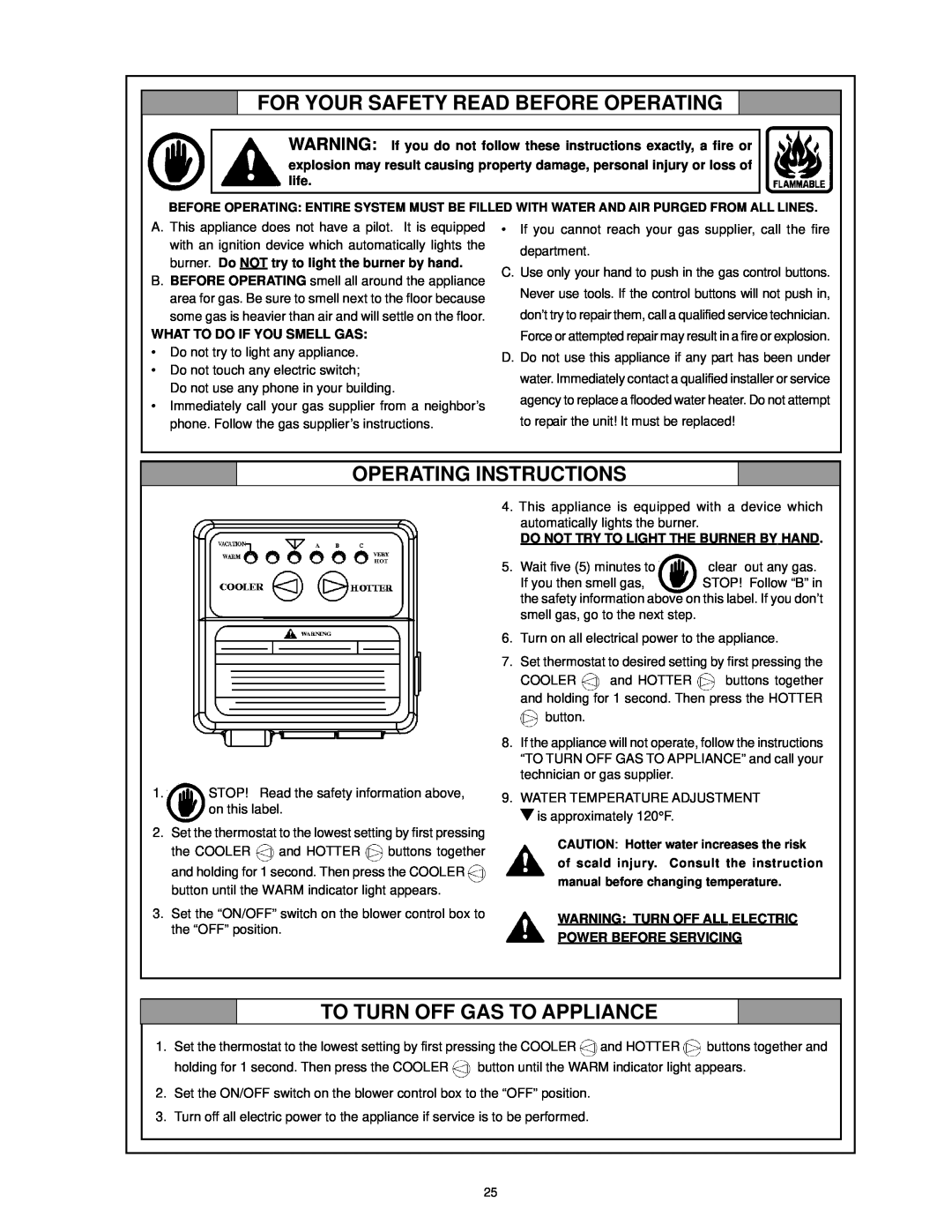 A.O. Smith ARGSS02708 For Your Safety Read Before Operating, Operating Instructions, To Turn Off Gas To Appliance 