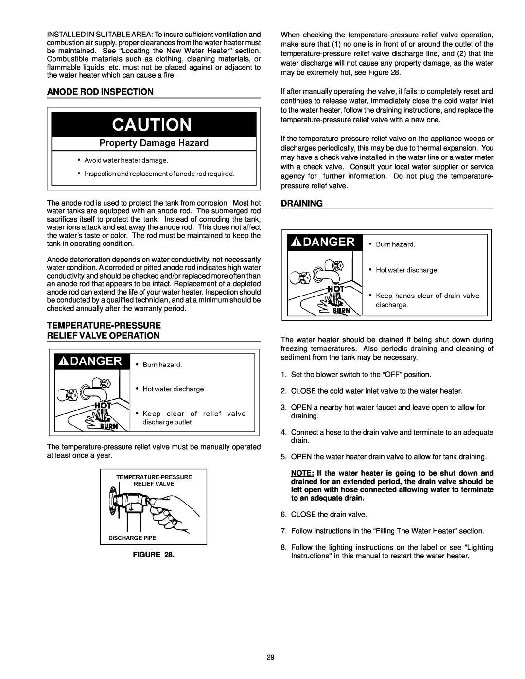 A.O. Smith ARGSS02708 instruction manual Anode Rod Inspection, Temperature-Pressure Relief Valve Operation, Draining 